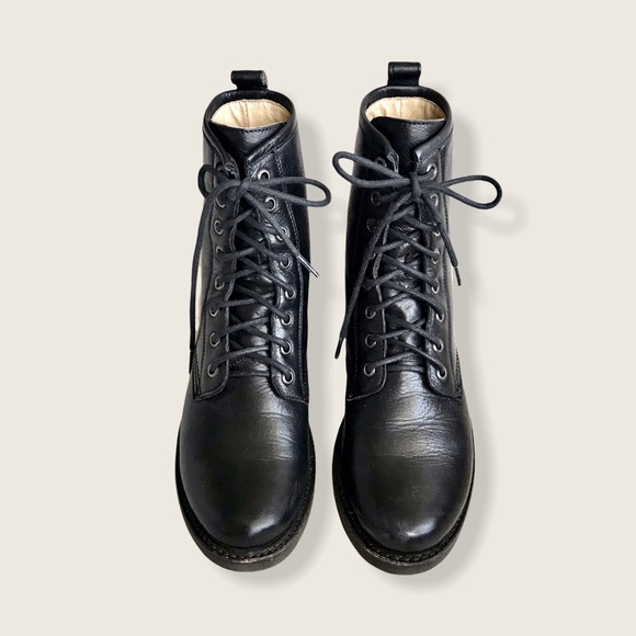 Frye Veronica Combat Black Leather Lace Up Boots - Picture 9 of 16